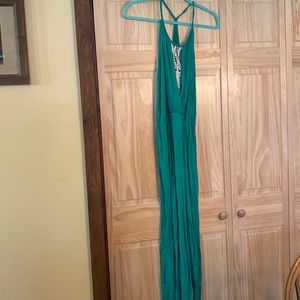 green maxi with lace detail